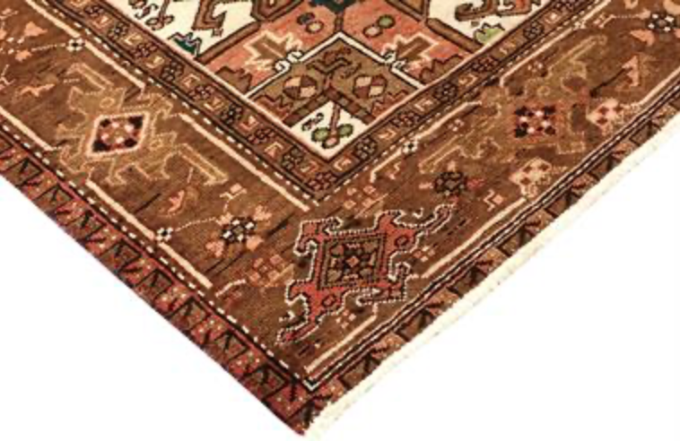 Heriz Renaissance Collection - 7' 03" x 10' 03" - Brown & Ivory - Hand Knotted Wool Traditional Classic Heriz Rug