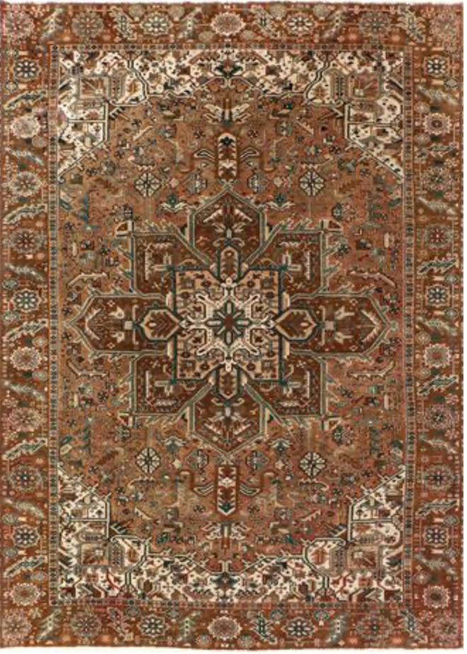 Heriz Renaissance Collection - 7' 08" x 10' 09" - Brown & Ivory - Hand Knotted Wool Traditional Classic Heriz Rug