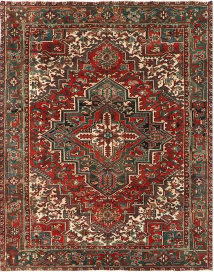 Heriz Renaissance Collection - 7' 03" x 9' 03" - Red Green & Ivory - Hand Knotted Wool Traditional Classic Heriz Rug