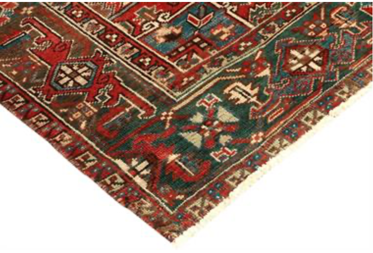 Heriz Renaissance Collection - 7' 03" x 9' 03" - Red Green & Ivory - Hand Knotted Wool Traditional Classic Heriz Rug