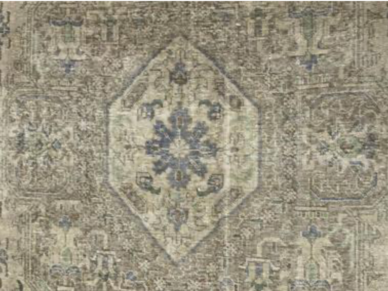 Vintage Persian Tabriz Heriz - 9' 07" x 12' 11" - Beige Blue Green Brown - Hand Knotted Wool Vintage Persian Tabriz Heriz Rug