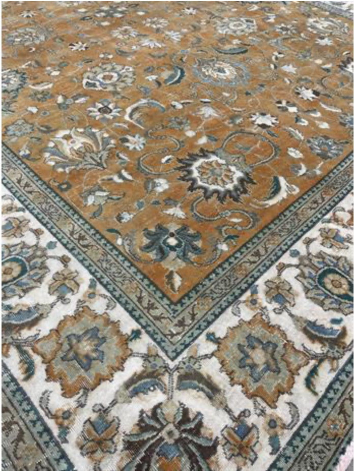Renaissance Collection - 7' 11" x 10' 03" - Rust Blue White Grey - Hand Knotted Wool Distressed Traditional Rustic Tribal Rug