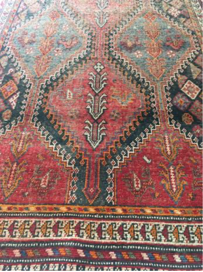 Shiraz Renaissance Collection Runner Rug - 3' 11" x 9' 03" - Red Multicolor - Hand Knotted Wool Distressed Rustic Runner Rug
