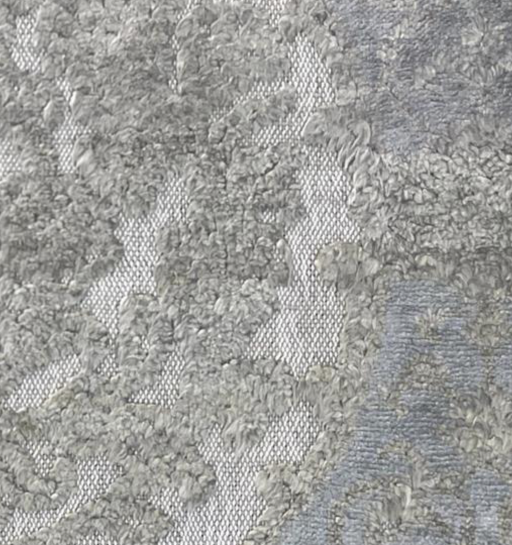 Damask Collection - 10' 02" x 11' 04" - Grey & White - Hand Knotted Wool High Low Damask Traditional Classic Rug