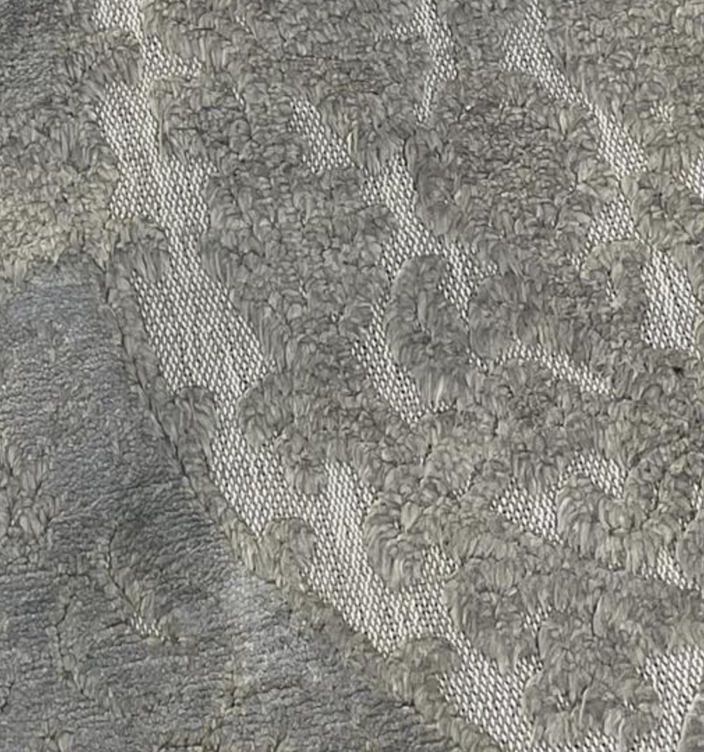 Damask Collection - 10' 02" x 11' 04" - Grey & White - Hand Knotted Wool High Low Damask Traditional Classic Rug