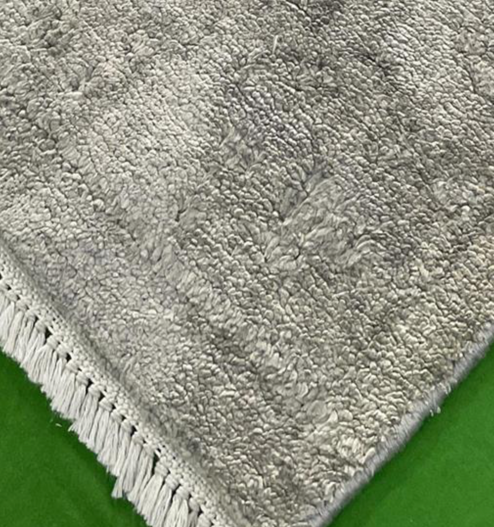 Damask Collection - 10' 02" x 11' 04" - Grey & White - Hand Knotted Wool High Low Damask Traditional Classic Rug