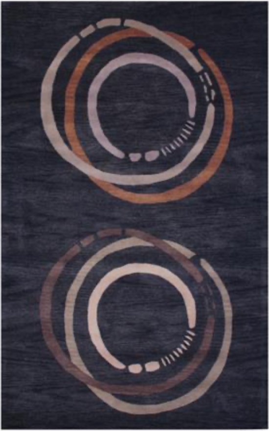 Art Deco  - 5' x 8' - Dark Blue & Grey - Hand Made Wool Contemporary Art Deco Rug