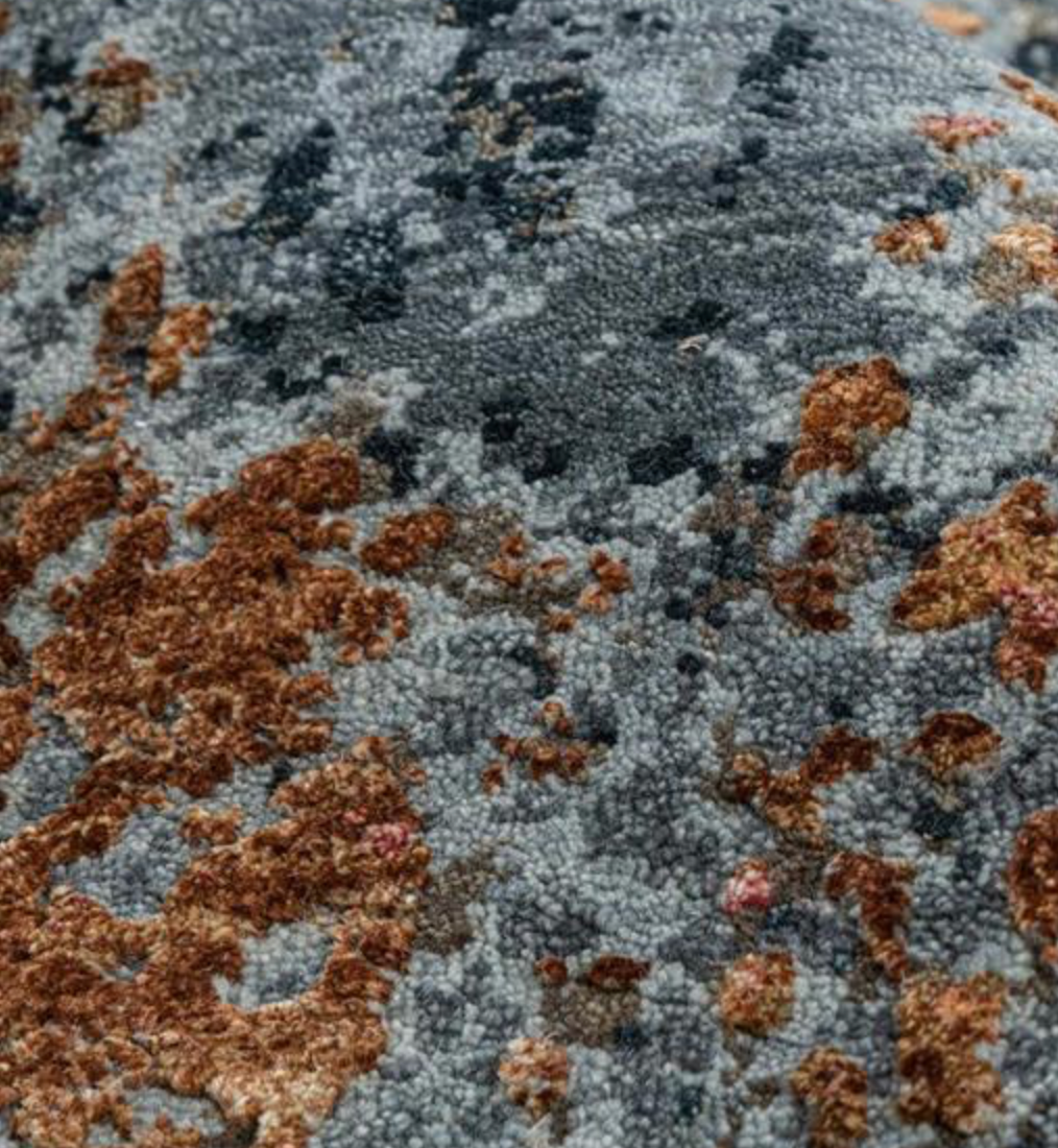 Emerald Collection Wool & Silk - 9' 00" x 12' 02" Area Rug - Grey & Rust - Hand Knotted Wool & Silk Contemporary Modern Rug
