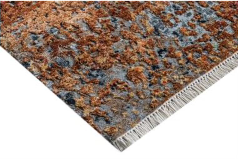 Emerald Collection Wool & Silk - 9' 00" x 12' 02" Area Rug - Grey & Rust - Hand Knotted Wool & Silk Contemporary Modern Rug