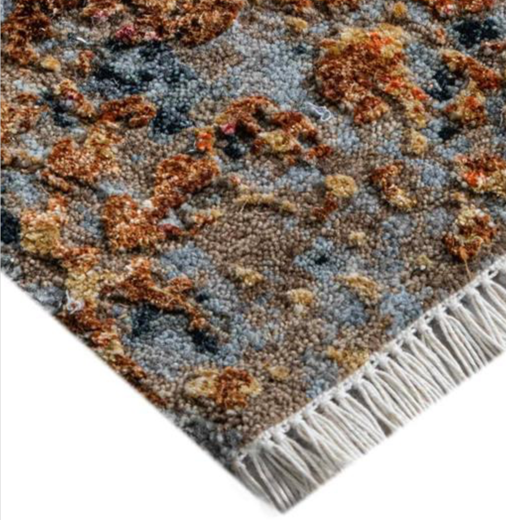 Emerald Collection Wool & Silk - 9' 00" x 12' 02" Area Rug - Grey & Rust - Hand Knotted Wool & Silk Contemporary Modern Rug