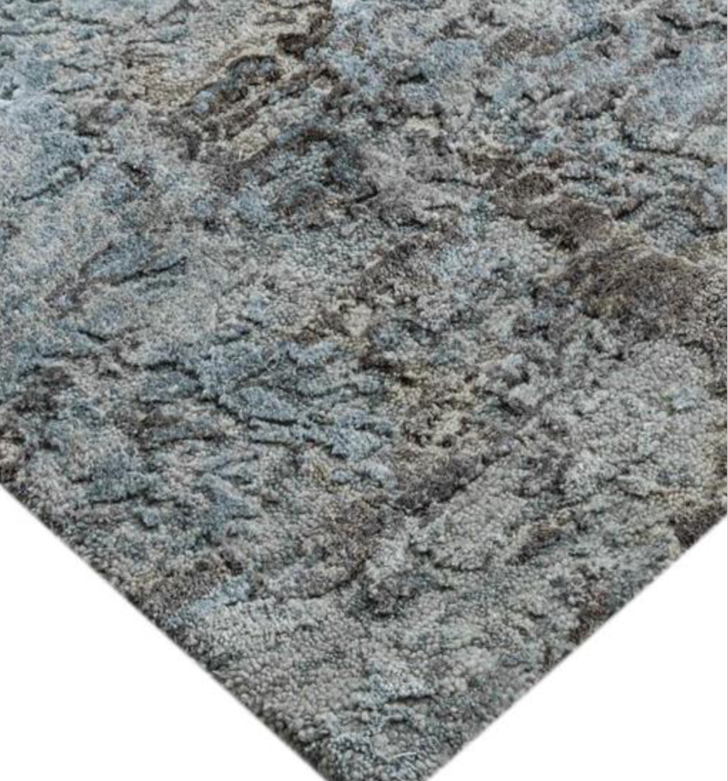 Emerald Collection Wool & Silk - 9' 00" x 12' 03" Area Rug - Grey - Hand Knotted Wool & Silk Contemporary Modern Rug