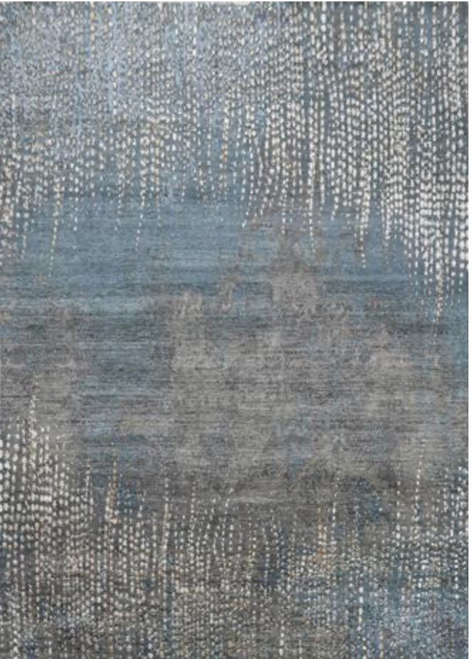 Emerald Collection Wool & Silk - 9' 10" x 14' 00" Area Rug - Blue & Grey - Hand Knotted Wool & Silk Contemporary Modern Rug
