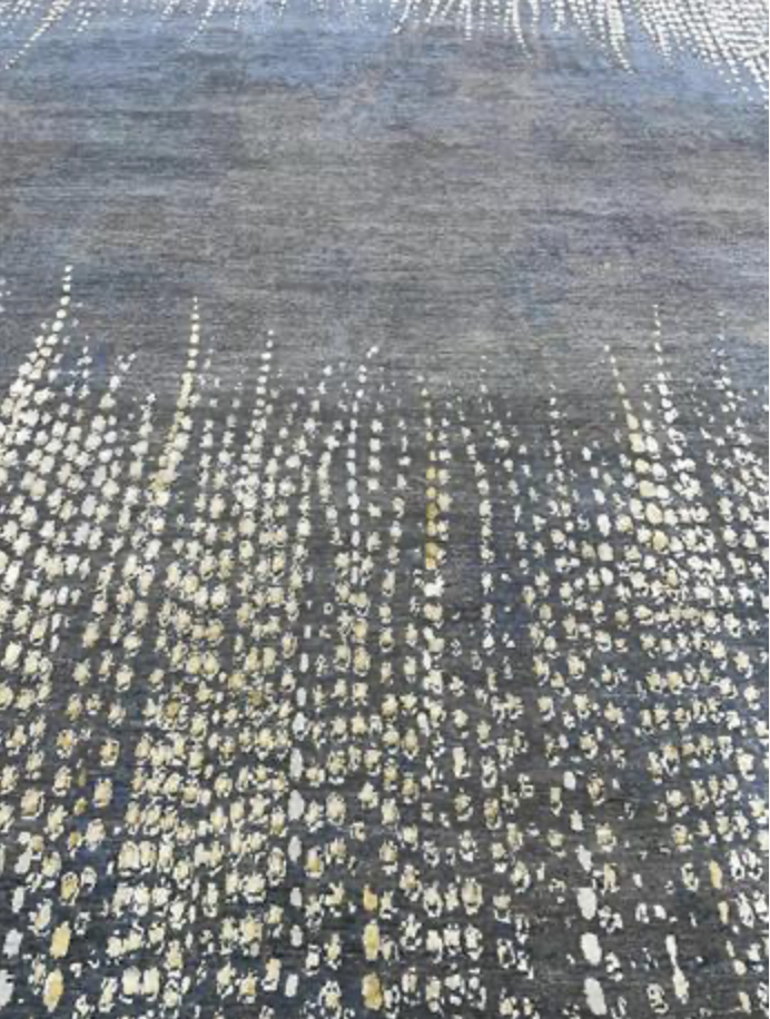Emerald Collection Wool & Silk - 9' 10" x 14' 00" Area Rug - Blue & Grey - Hand Knotted Wool & Silk Contemporary Modern Rug