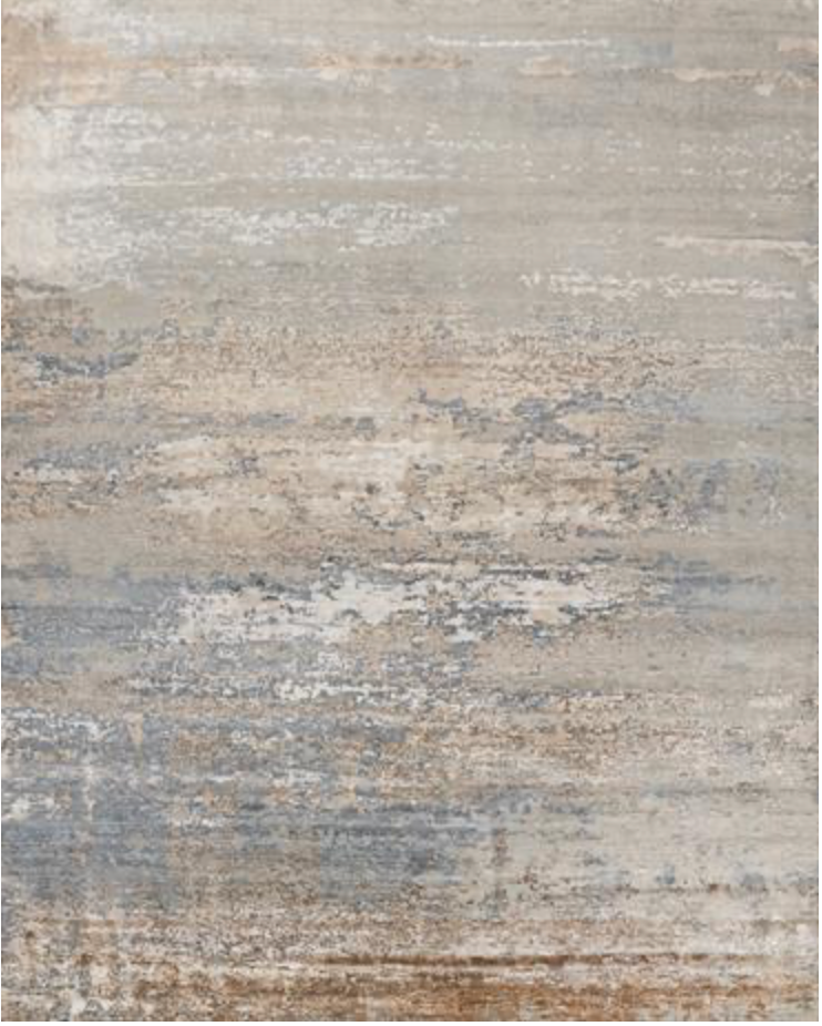 Emerald Collection Wool & Silk - 8' 01" x 10' 02" Area Rug - Grey & Gold - Hand Knotted Wool & Silk Contemporary Modern Rug