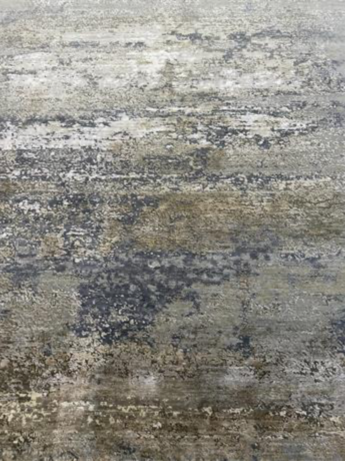 Emerald Collection Wool & Silk - 8' 01" x 10' 02" Area Rug - Grey & Gold - Hand Knotted Wool & Silk Contemporary Modern Rug
