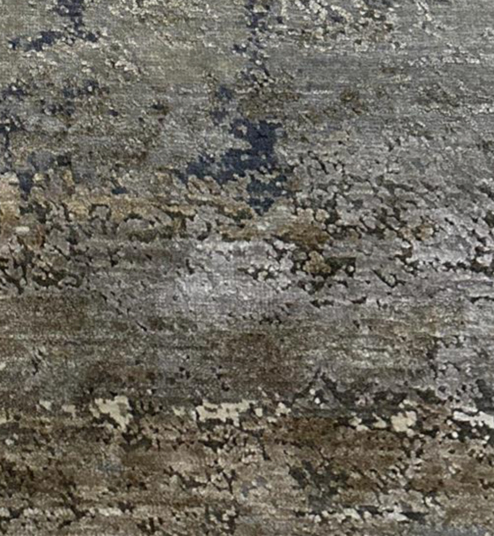 Emerald Collection Wool & Silk - 8' 01" x 10' 02" Area Rug - Grey & Gold - Hand Knotted Wool & Silk Contemporary Modern Rug