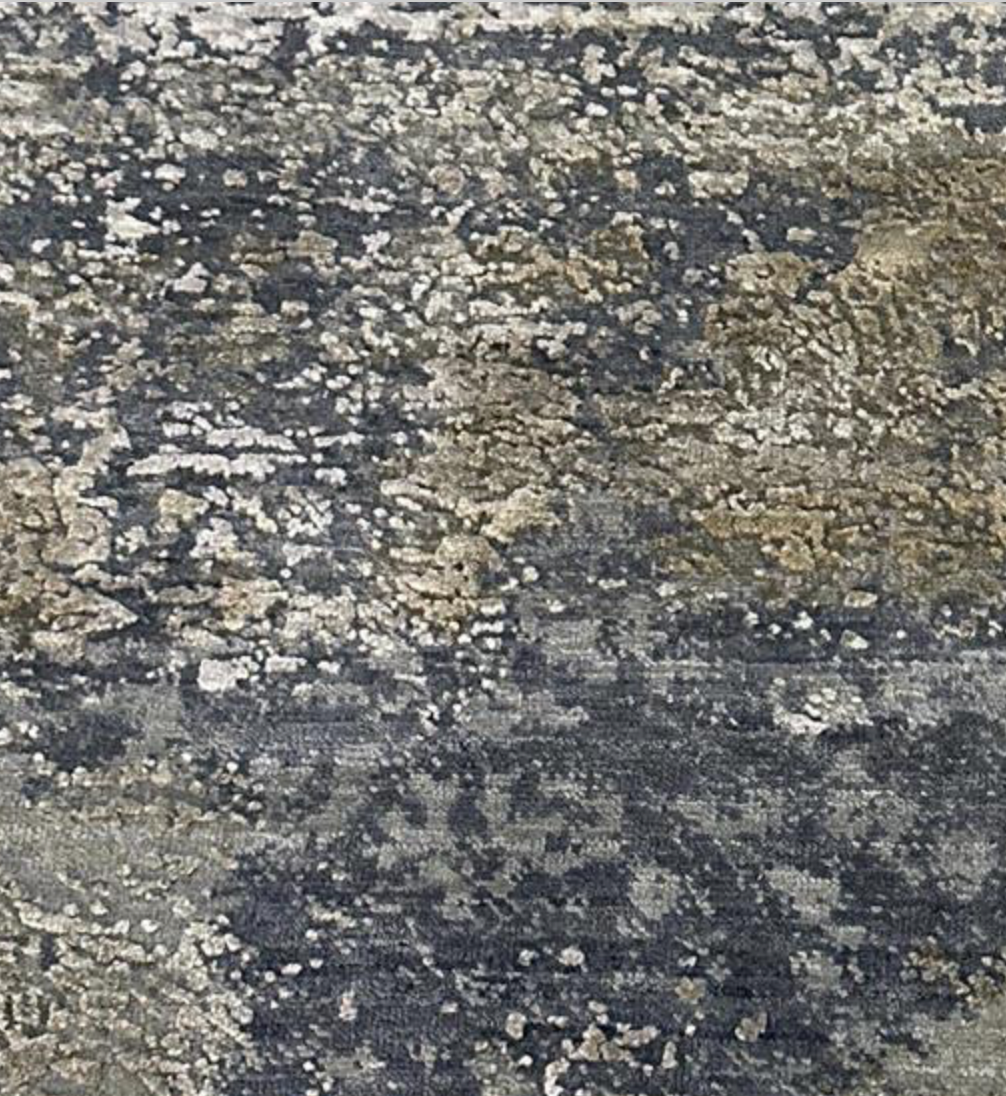 Emerald Collection Wool & Silk - 8' 01" x 10' 02" Area Rug - Grey & Gold - Hand Knotted Wool & Silk Contemporary Modern Rug