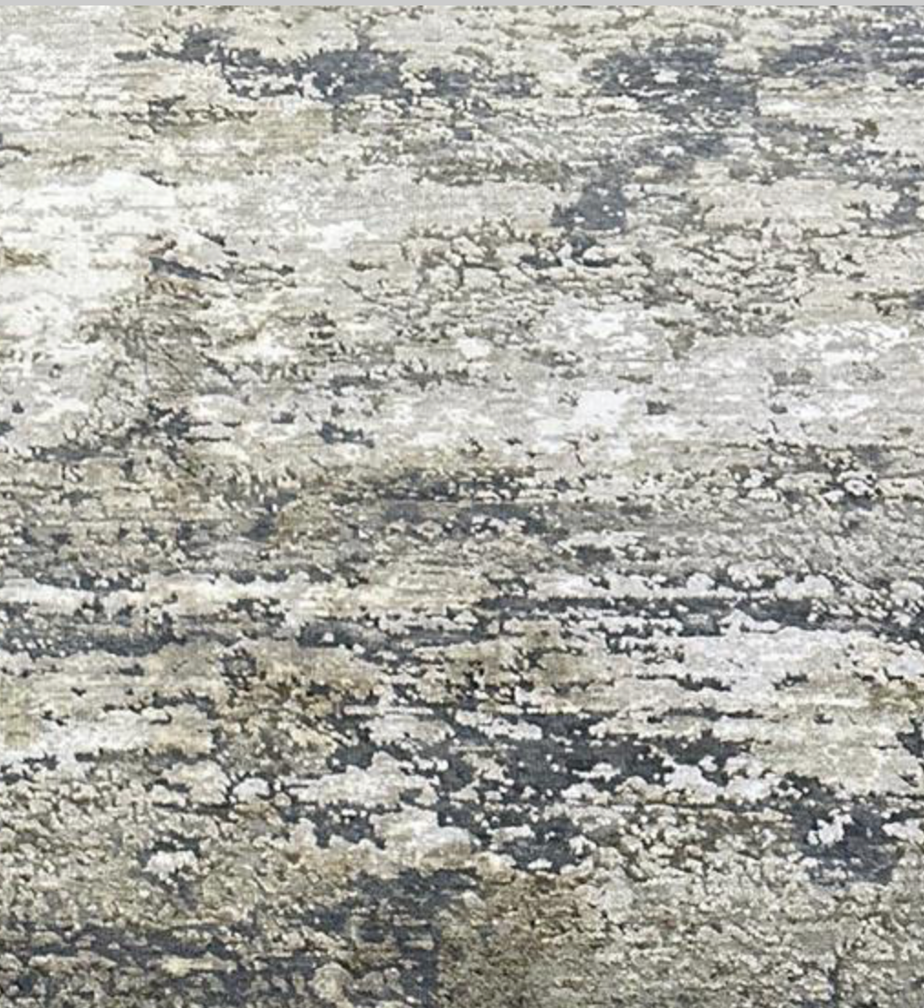 Emerald Collection Wool & Silk - 8' 01" x 10' 02" Area Rug - Grey & Gold - Hand Knotted Wool & Silk Contemporary Modern Rug