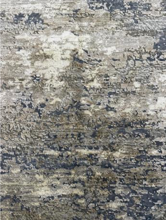 Emerald Collection Wool & Silk - 8' 01" x 10' 02" Area Rug - Grey & Gold - Hand Knotted Wool & Silk Contemporary Modern Rug