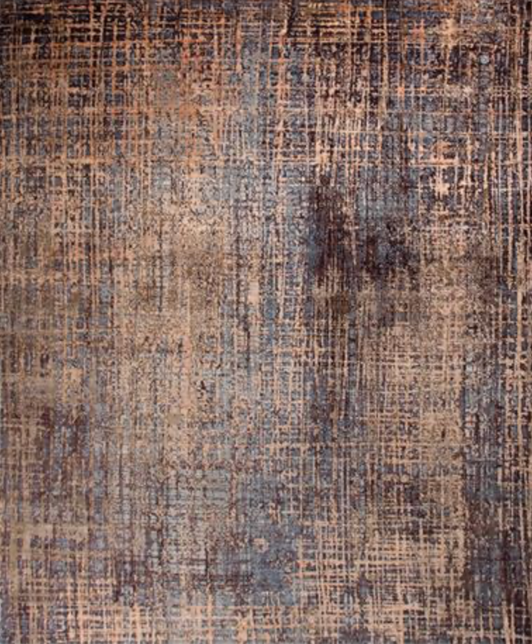 Emerald Collection Wool & Silk - 8' 00" x 10' 01" Area Rug - Grey & Rust - Hand Knotted Wool & Silk Contemporary Modern Rug