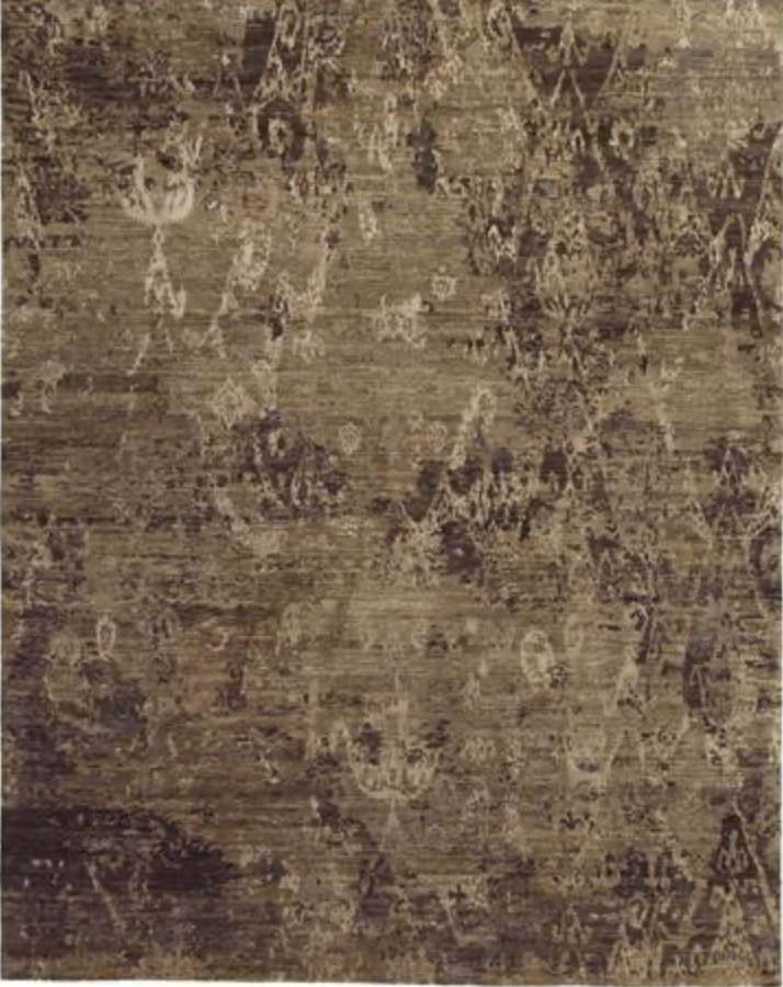 Emerald Collection Wool & Silk - 8' 00" x 10' 02" Area Rug - Brown Beige - Hand Knotted Wool & Silk Contemporary Modern Rug