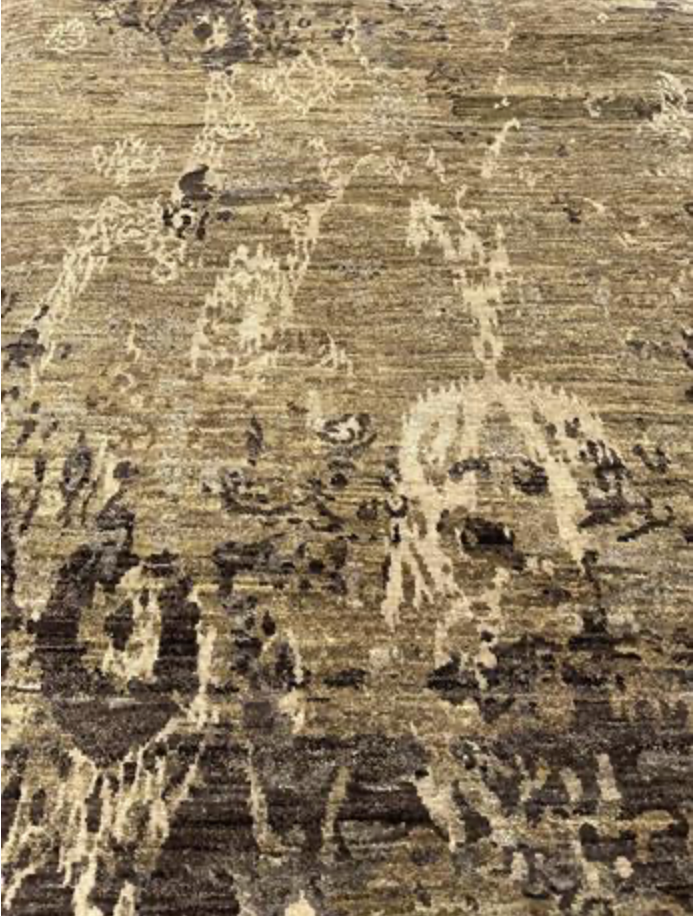 Emerald Collection Wool & Silk - 8' 00" x 10' 02" Area Rug - Brown Beige - Hand Knotted Wool & Silk Contemporary Modern Rug