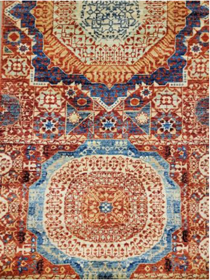 Farahan Collection Mamluk Design - 2' 08" x 9' 07" Runner - Rust Blue Beige - Hand Knotted Wool Tribal Rustic Traditional Classic Runner