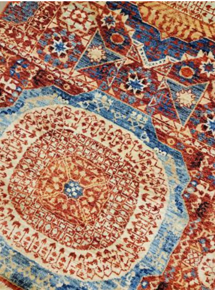 Farahan Collection Mamluk Design - 2' 08" x 9' 07" Runner - Rust Blue Beige - Hand Knotted Wool Tribal Rustic Traditional Classic Runner