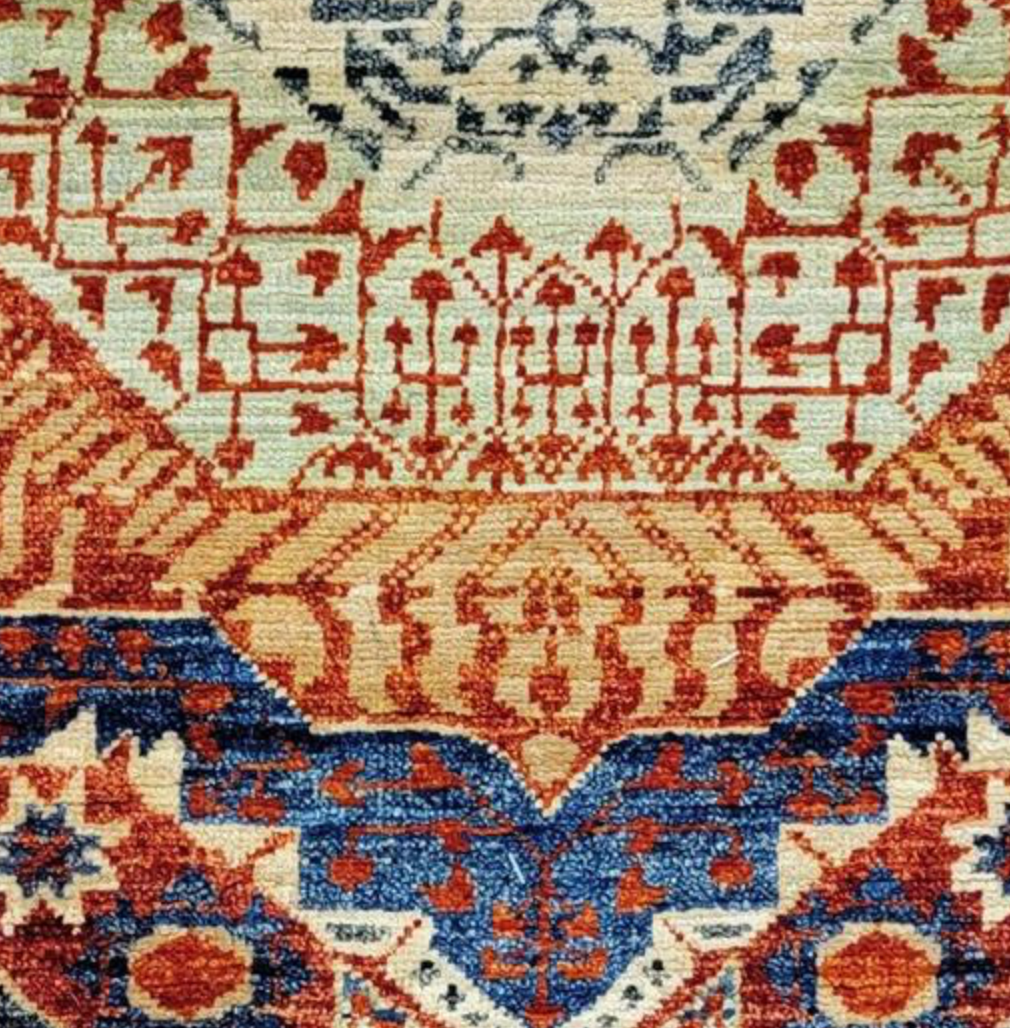 Farahan Collection Mamluk Design - 2' 08" x 9' 07" Runner - Rust Blue Beige - Hand Knotted Wool Tribal Rustic Traditional Classic Runner