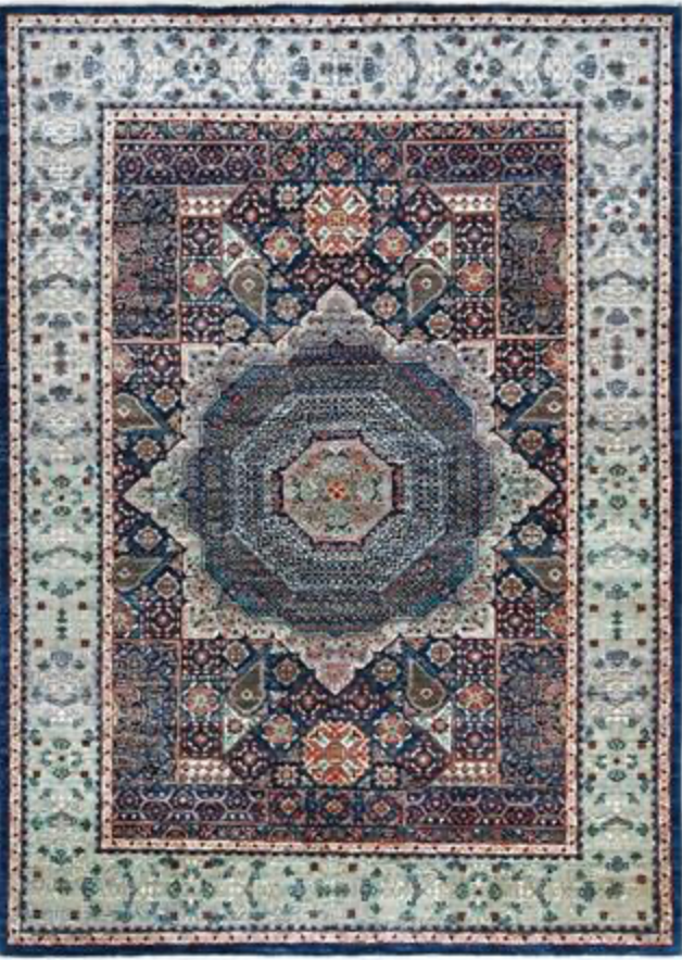 Farahan Collection Mamluk Design - 4' 08" x 6' 04" Rug - Blue Grey Multicolor - Hand Knotted Wool Tribal Rustic Traditional Classic Rug