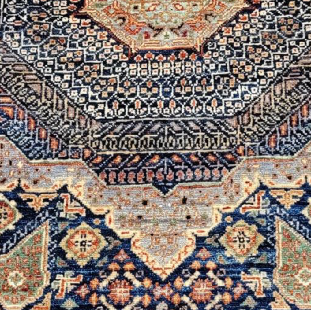Farahan Collection Mamluk Design - 4' 08" x 6' 04" Rug - Blue Grey Multicolor - Hand Knotted Wool Tribal Rustic Traditional Classic Rug
