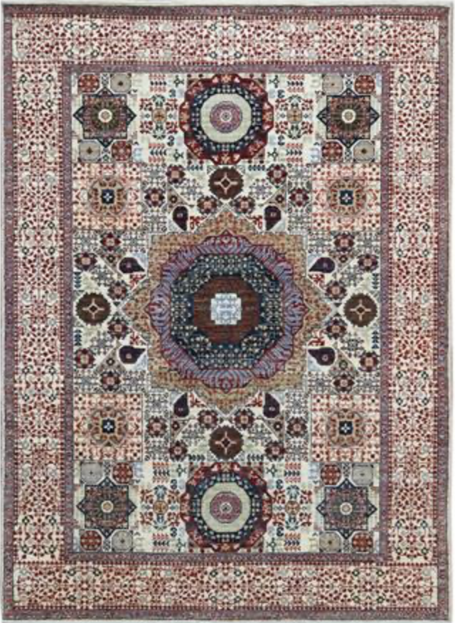 Farahan Collection Mamluk Design - 5' 01" x 6' 09" Rug - Beige Multicolor - Hand Knotted Wool Tribal Rustic Traditional Classic Rug