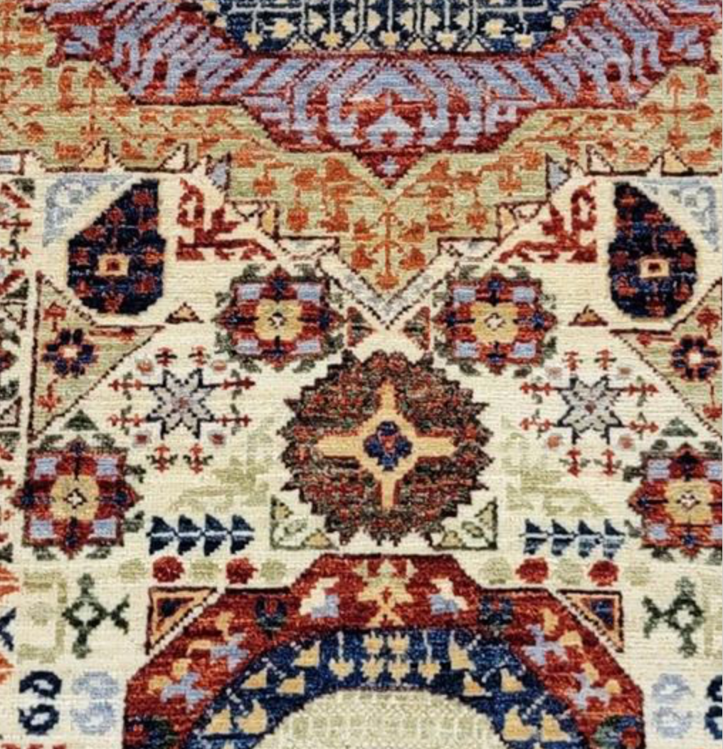 Farahan Collection Mamluk Design - 5' 01" x 6' 09" Rug - Beige Multicolor - Hand Knotted Wool Tribal Rustic Traditional Classic Rug