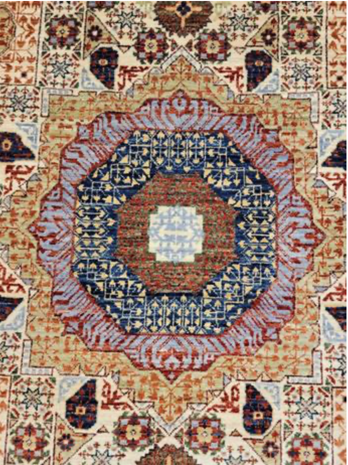 Farahan Collection Mamluk Design - 5' 01" x 6' 09" Rug - Beige Multicolor - Hand Knotted Wool Tribal Rustic Traditional Classic Rug