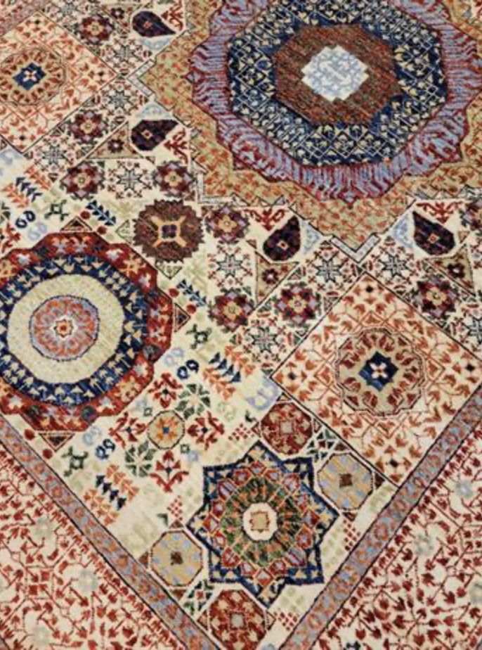 Farahan Collection Mamluk Design - 5' 01" x 6' 09" Rug - Beige Multicolor - Hand Knotted Wool Tribal Rustic Traditional Classic Rug