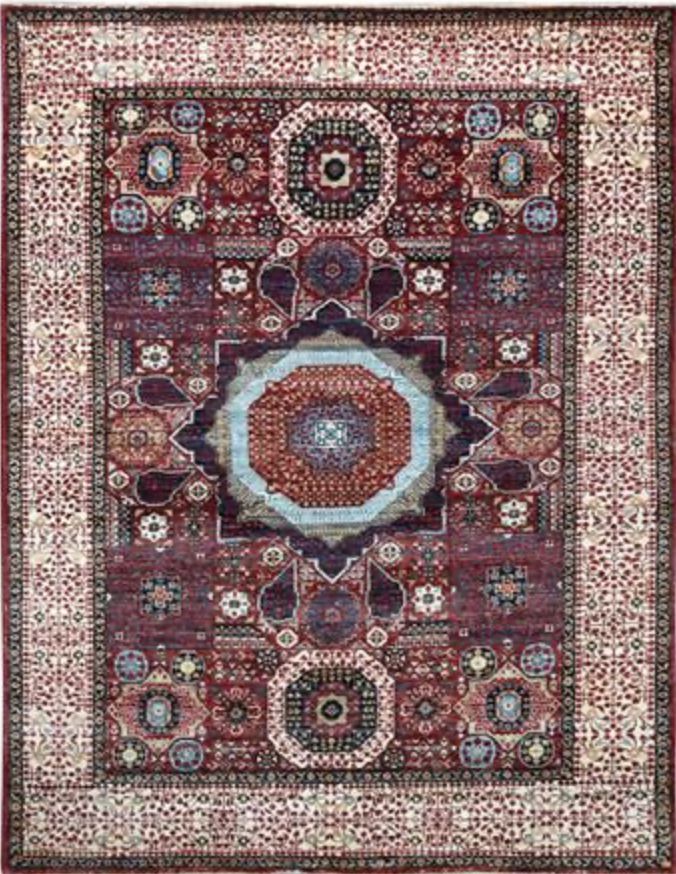 Farahan Collection Mamluk Design - 5' 00" x 6' 05" Rug - Red Beige Multicolor - Hand Knotted Wool Tribal Rustic Traditional Classic Rug