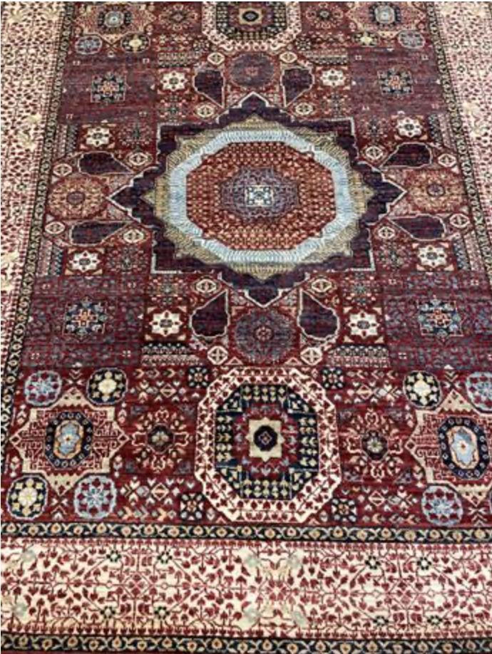 Farahan Collection Mamluk Design - 5' 00" x 6' 05" Rug - Red Beige Multicolor - Hand Knotted Wool Tribal Rustic Traditional Classic Rug