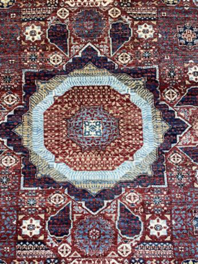 Farahan Collection Mamluk Design - 5' 00" x 6' 05" Rug - Red Beige Multicolor - Hand Knotted Wool Tribal Rustic Traditional Classic Rug