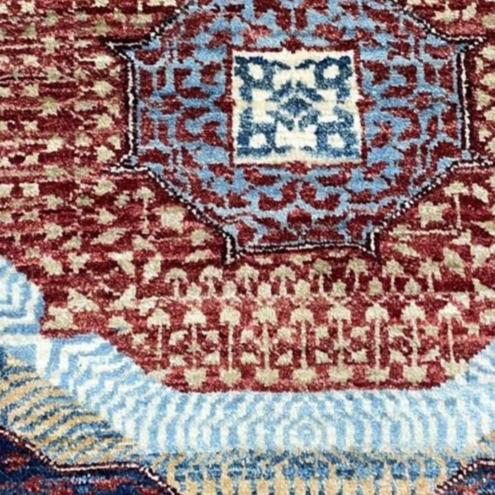 Farahan Collection Mamluk Design - 5' 00" x 6' 05" Rug - Red Beige Multicolor - Hand Knotted Wool Tribal Rustic Traditional Classic Rug