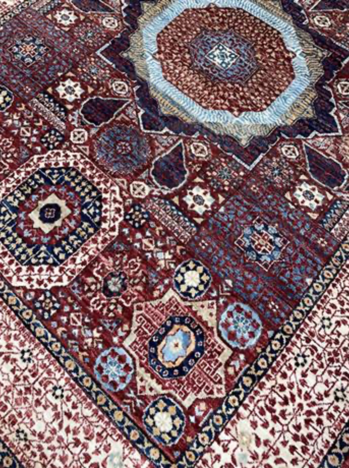 Farahan Collection Mamluk Design - 5' 00" x 6' 05" Rug - Red Beige Multicolor - Hand Knotted Wool Tribal Rustic Traditional Classic Rug