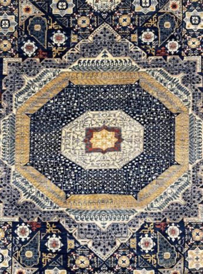 Farahan Collection Mamluk Design - 9' 03" x 11' 05" Area Rug - Navy Beige Multicolor - Hand Knotted Wool Tribal Rustic Traditional Classic Rug