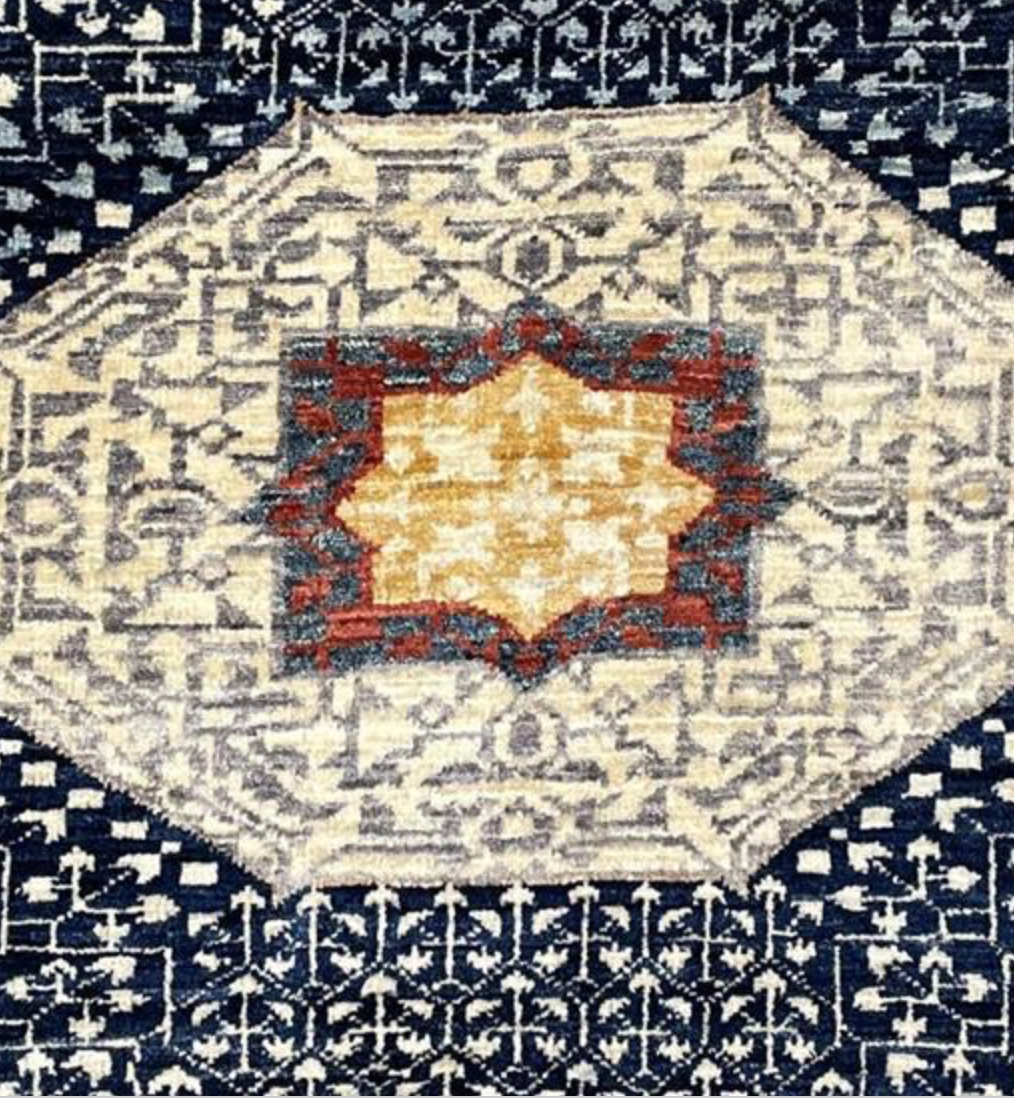 Farahan Collection Mamluk Design - 9' 03" x 11' 05" Area Rug - Navy Beige Multicolor - Hand Knotted Wool Tribal Rustic Traditional Classic Rug