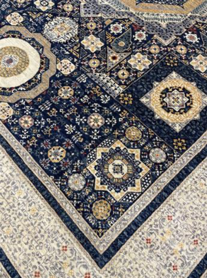 Farahan Collection Mamluk Design - 9' 03" x 11' 05" Area Rug - Navy Beige Multicolor - Hand Knotted Wool Tribal Rustic Traditional Classic Rug
