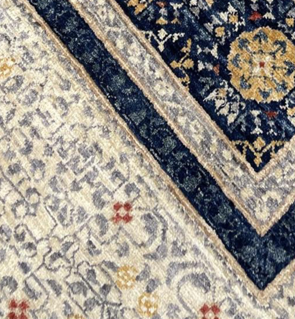 Farahan Collection Mamluk Design - 9' 03" x 11' 05" Area Rug - Navy Beige Multicolor - Hand Knotted Wool Tribal Rustic Traditional Classic Rug