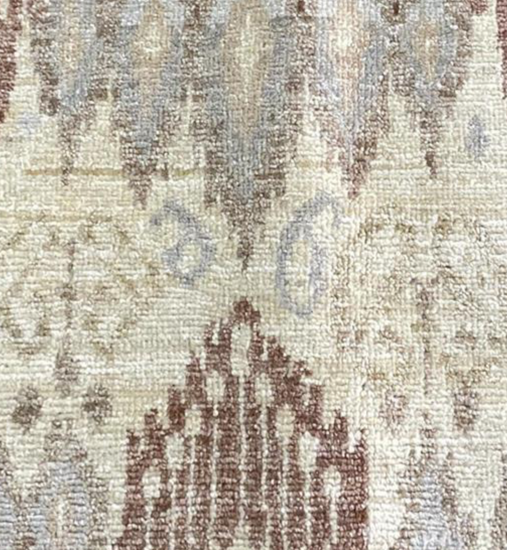 Farahan Collection Ikat Design - 8' 00" x 9' 05" Area Rug - Beige Brown Grey - Hand Knotted Wool Rustic Modern Contemporary Rug