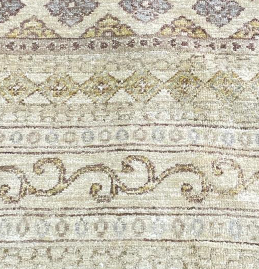 Farahan Collection - 8' x 10' Area Rug - Beige Blue Grey - Hand Knotted Wool Rustic Tribal Modern Contemporary Rug