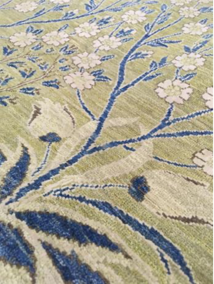 Farahan Collection - 2' 06" x 9' 02" Runner - Green & Blue - Hand Knotted Wool Modern Contemporary Floral Runner