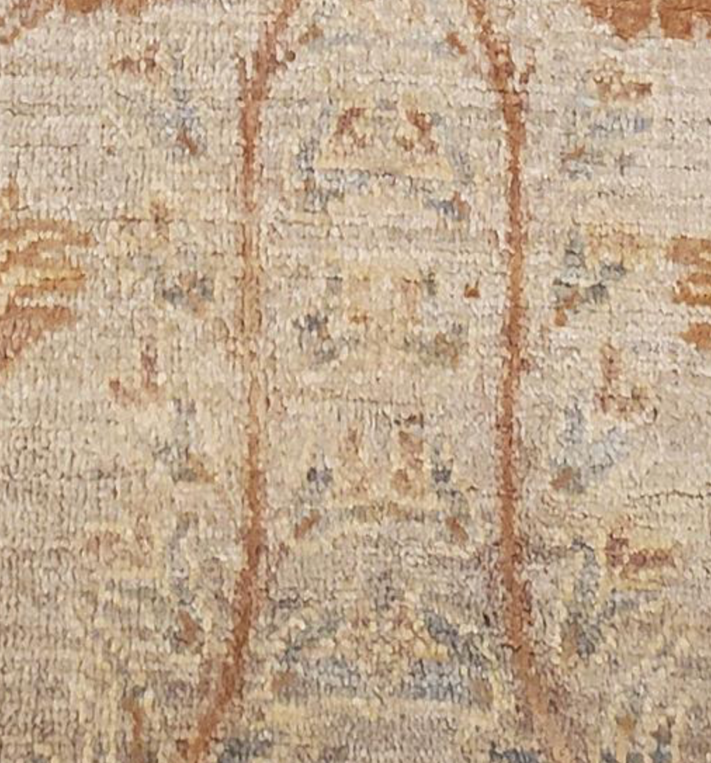 Farahan Collection With Silk - 3' 09" x 11' 11" Runner - Grey Blue Rust - Hand Knotted Wool & Silk Modern Contemporary Floral Runner