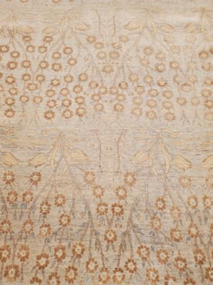 Farahan Collection With Silk - 3' 09" x 11' 11" Runner - Grey Blue Rust - Hand Knotted Wool & Silk Modern Contemporary Floral Runner