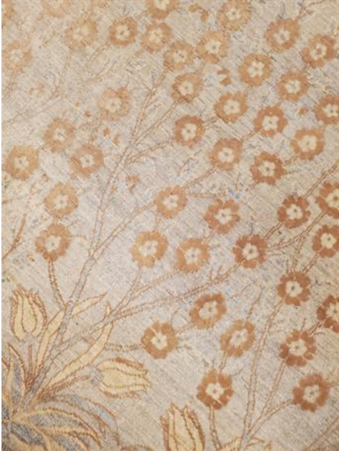 Farahan Collection With Silk - 3' 09" x 11' 11" Runner - Grey Blue Rust - Hand Knotted Wool & Silk Modern Contemporary Floral Runner